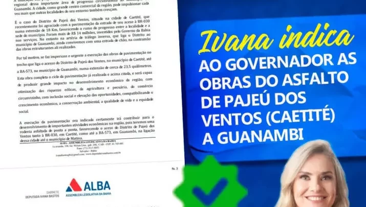 Deputada Ivana Bastos encabeça luta pelo asfalto de Pajeú dos Ventos a Guanambi