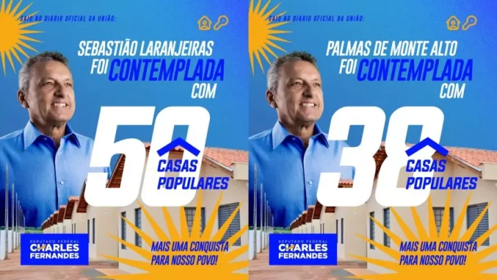 Deputado Charles Fernandes destaca conquista de 88 casas rurais para Sebastião Laranjeiras e Palmas de Monte Alto pelo Minha Casa, Minha Vida Rural