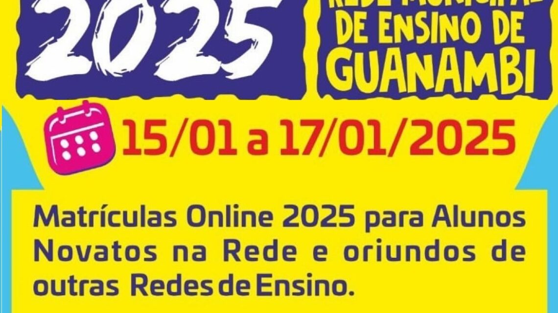 Secretaria de Educação de Guanambi informa período de matrículas para alunos novatos; sistema será 100% online