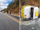 Motorista fica ferido após caminhão colidir contra paredão de pedras na BR-030, em Guanambi
