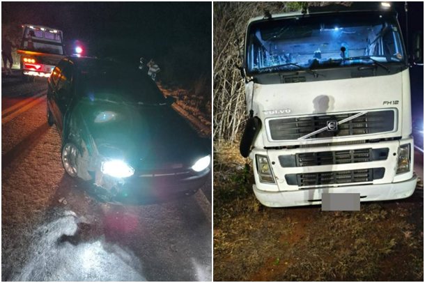 Colisão entre carro e carreta é registrada na BR-030, em Guanambi