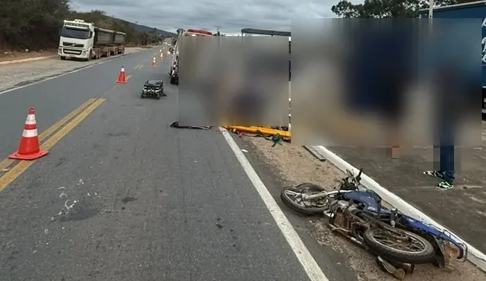 Duas pessoas ficam feridas após colisão entre carreta e moto na BR‑430, em Caetité