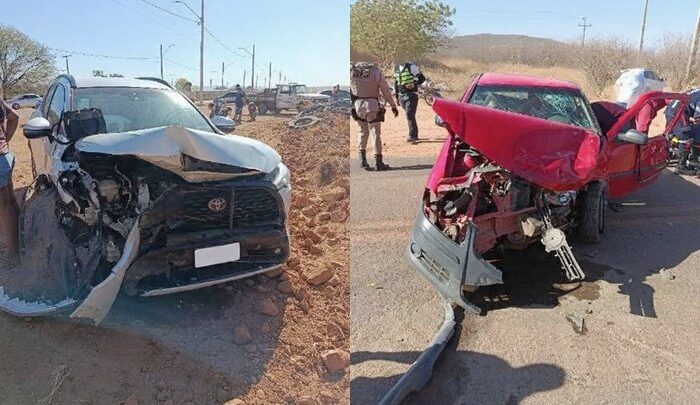 Três pessoas ficam feridas após colisão entre carros na BR-030, em Palmas de Monte Alto